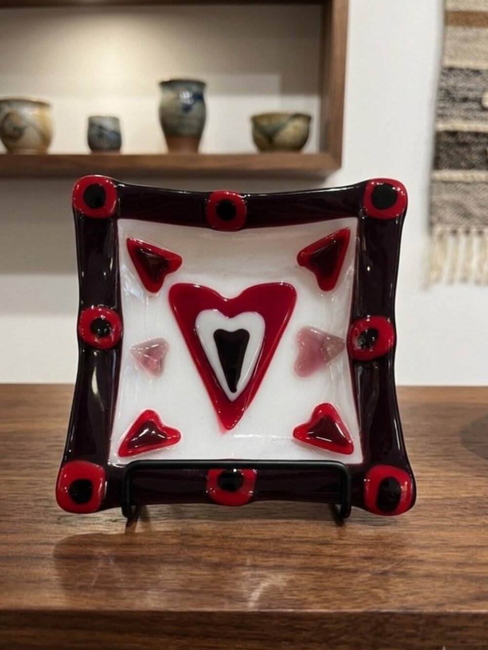 2008 Signed "J. Mule" BC Fused Glass Heart Dish 8" Canadian Folk Art - Picture 1 of 11